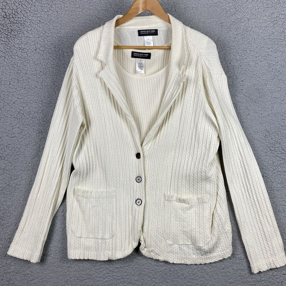JONES NEW YORK 2 Piece Womens 3XL Beige Rayon Blazer and Shell *READ